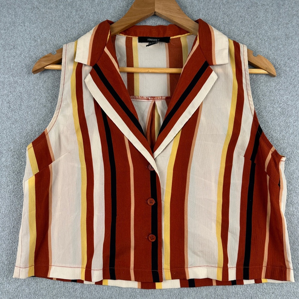 Forever 21 Top Womens Small Orange Striped Sleeveless Button-Down Blouse